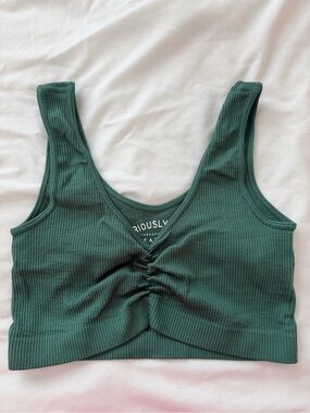 Aeropostale Forest Green Ribbed Ruched Crop Tank